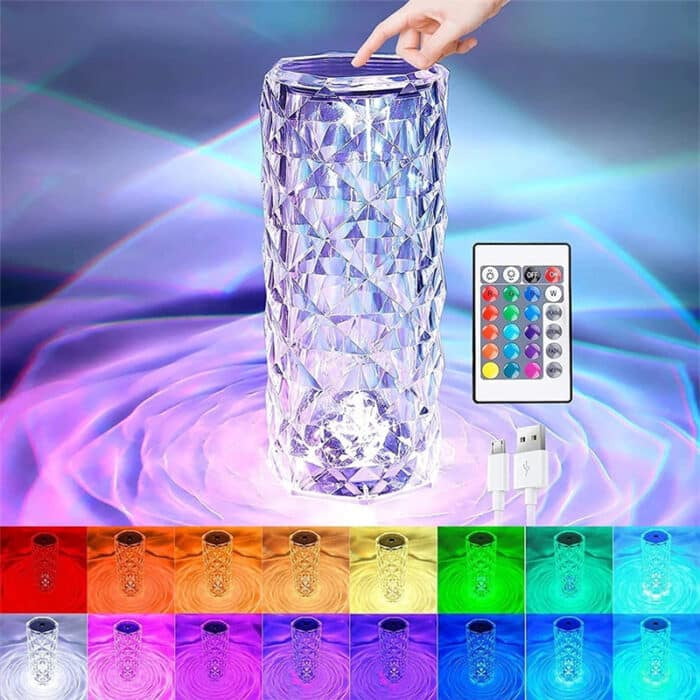 16 Colors Diamond Rose Crystal Lamp